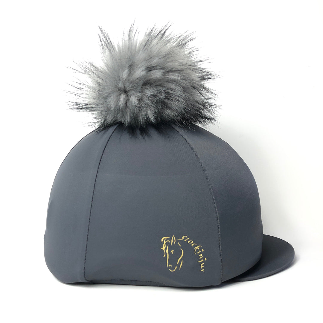 Charcoal Big Pom riding hat cover