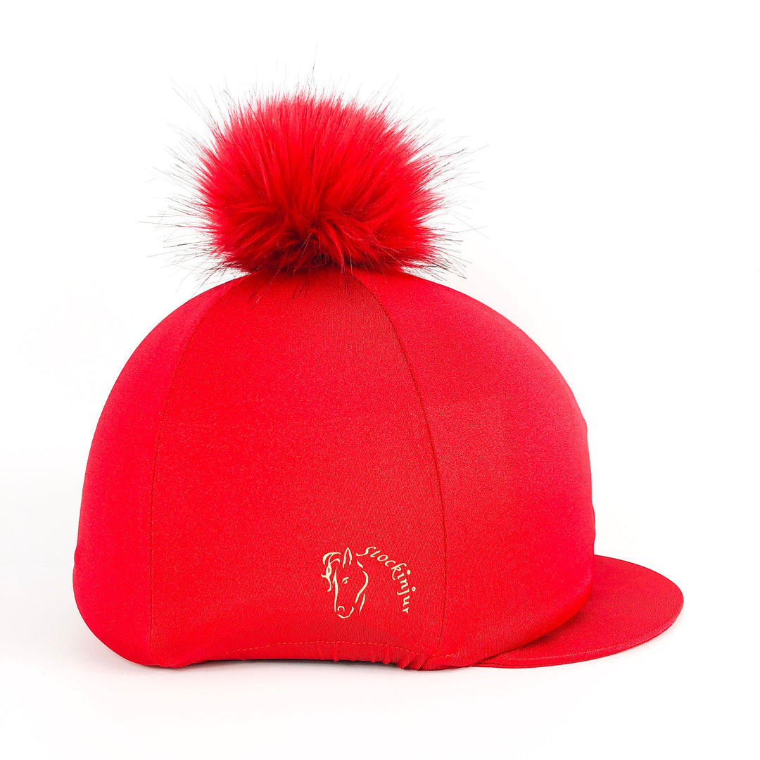 Lava Red Big Pom Lycra Faux Fur Hat Cover