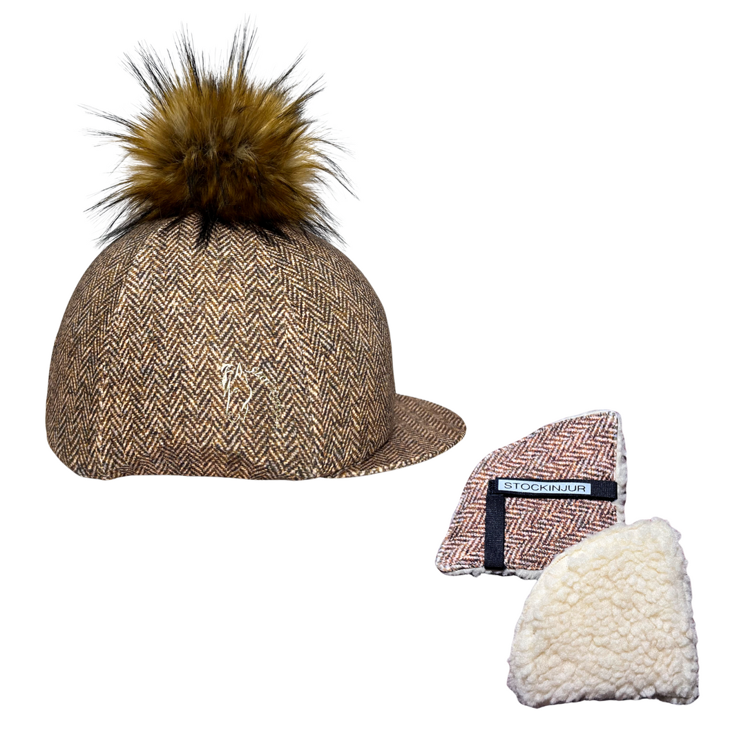 Brown Tweed Hat Silk & Ear Warmer Gift Set