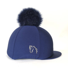  Navy Big Pom Lycra Faux Fur Hat Silk