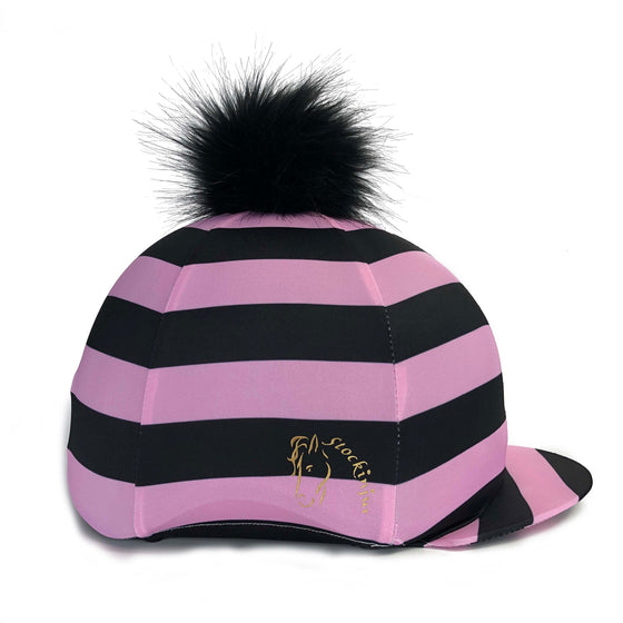 Baby Pink & Black Hooped Lycra Hat Silk