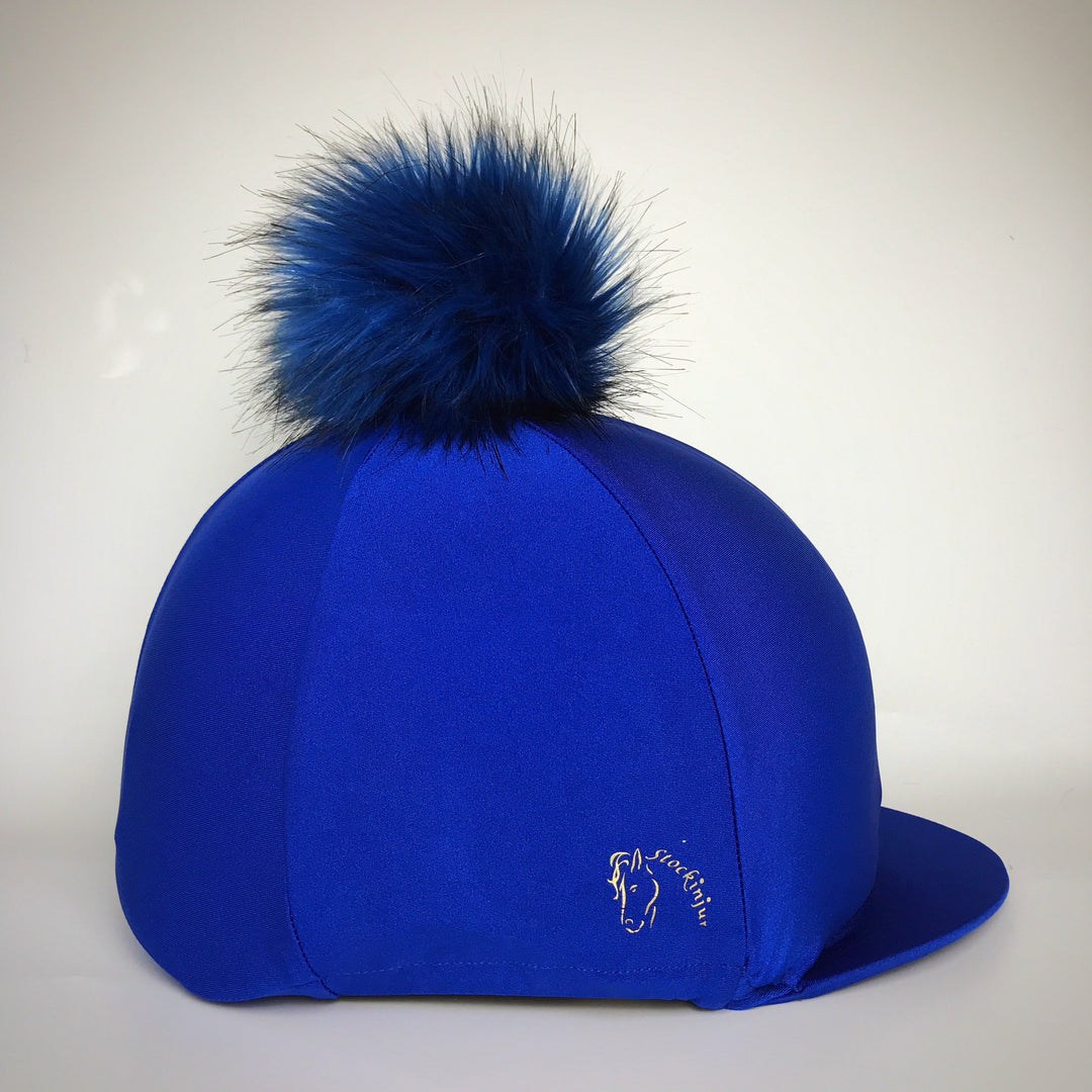Royal Blue Big Pom Lycra Faux Fur Hat Silk