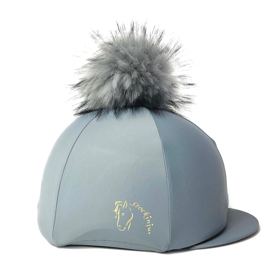 Dove Grey Big Pom Lycra Faux Fur Hat Silk