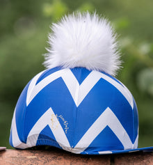  Royal Blue & White Zig Zag Lycra Hat Silk