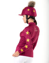Cranberry riding baselayer and matching pom pom hat silk