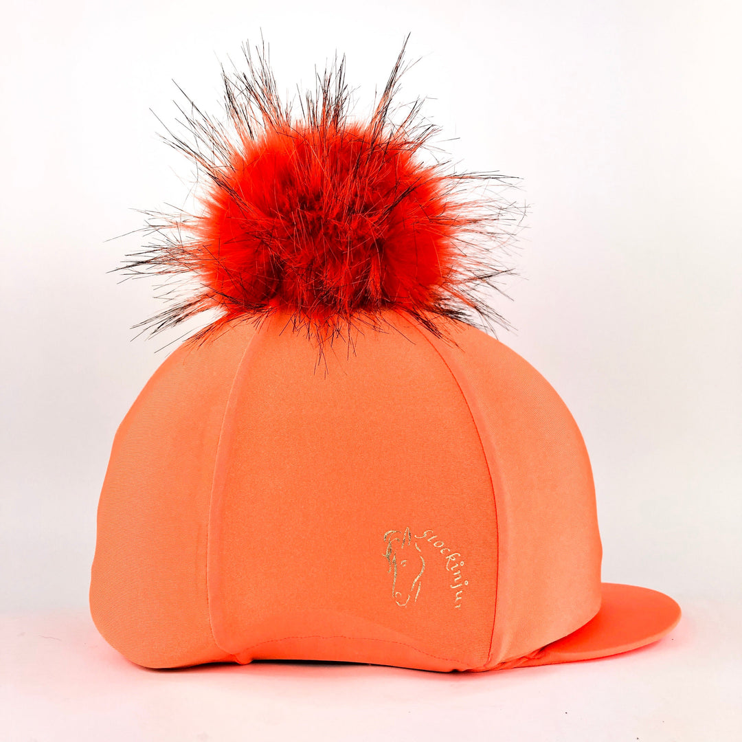 Sunset Orange Big Pom Lycra Faux Fur Hat Silk
